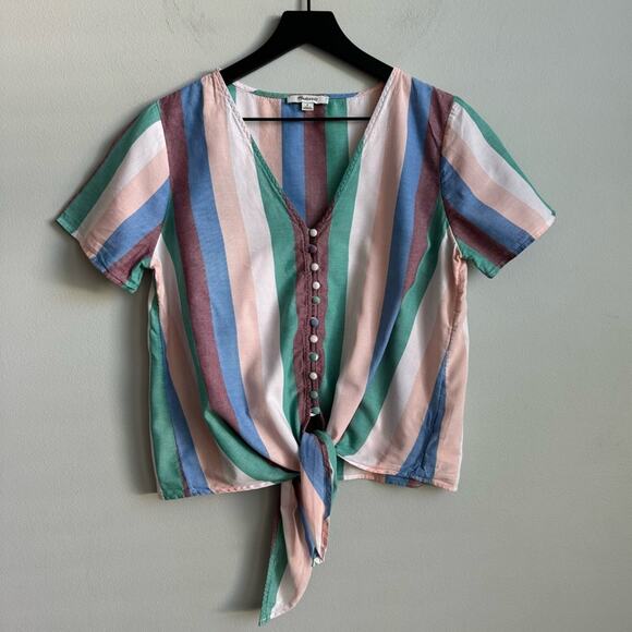 Madewell Novel Tie-Front Button Top in Flagstaff Stripe - Picture 4 of 9